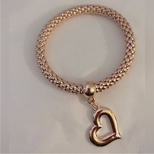 NEW Fashion Rose Gold-Tone Heart Woven Popcorn Chain Stackable Elastic Bracelet